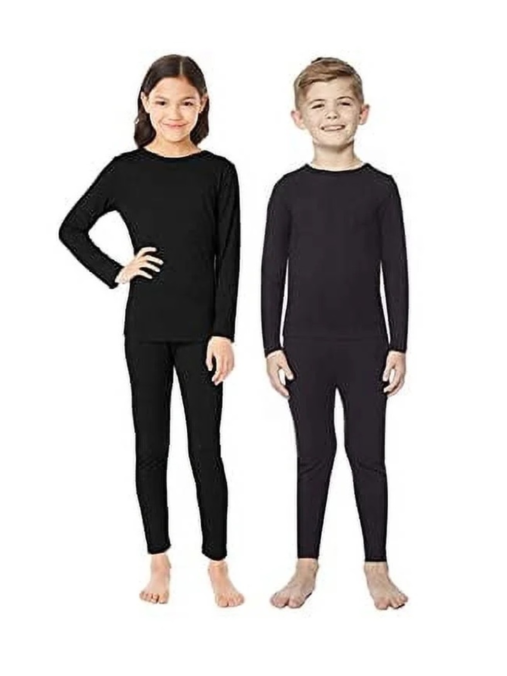 32 Degrees UNISEX Kids BaseLayer Long Sleeve Top and Bottom 2 Pc Set - Black MD